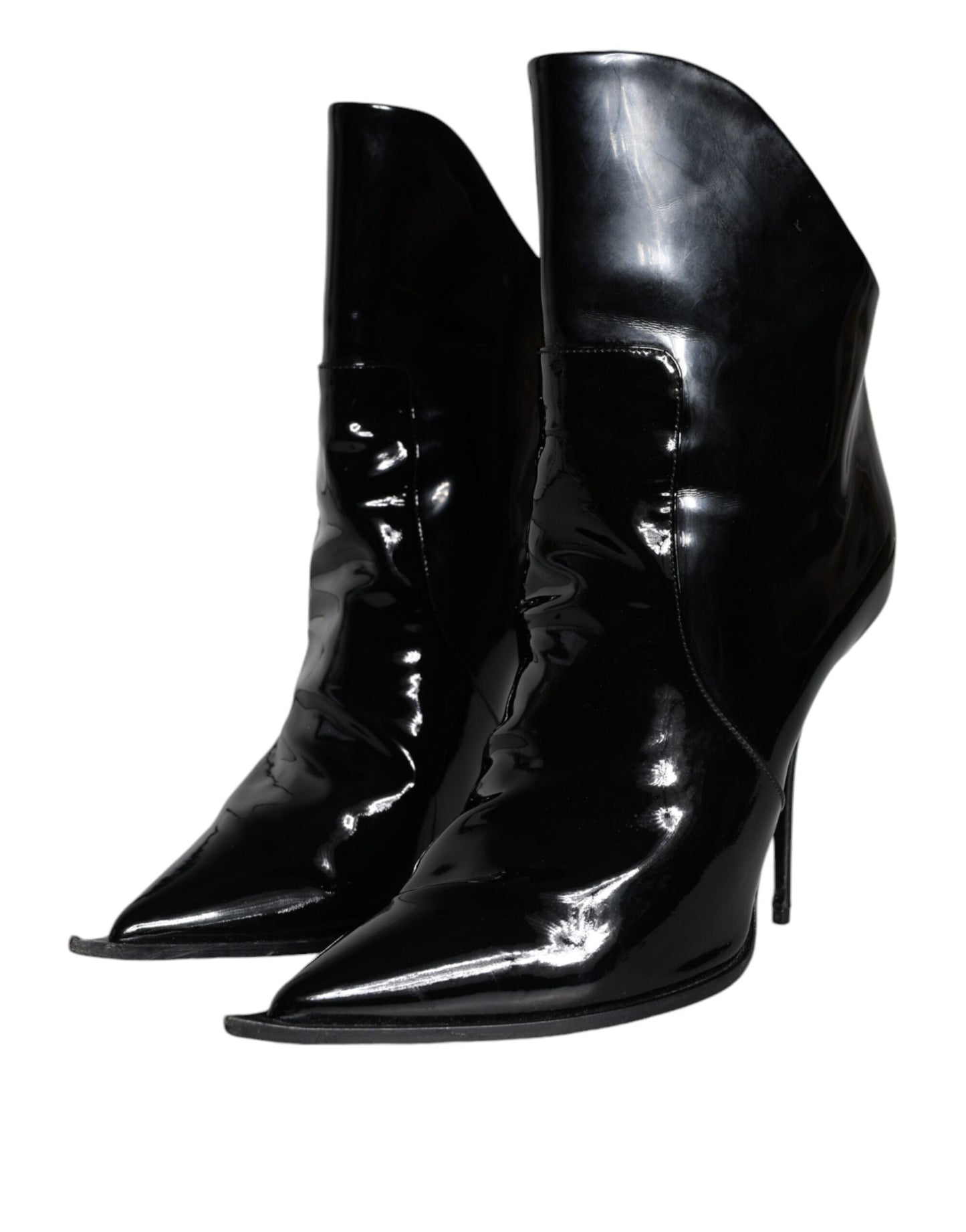 Black Patent Leather Pointed Ankle Boot Shoes