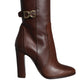 Brown Leather Heels Mid Calf Boots Shoes