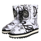 White Padded Logo Print Mid Calf Boots Shoes