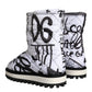 White Padded Logo Print Mid Calf Boots Shoes