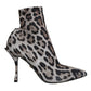 Gray Leopard Stretch Heels Ankle Boots Shoes