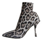 Gray Leopard Stretch Heels Ankle Boots Shoes