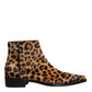 Brown Leopard Calf Fur Ankle Boots Shoes