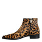 Brown Leopard Calf Fur Ankle Boots Shoes