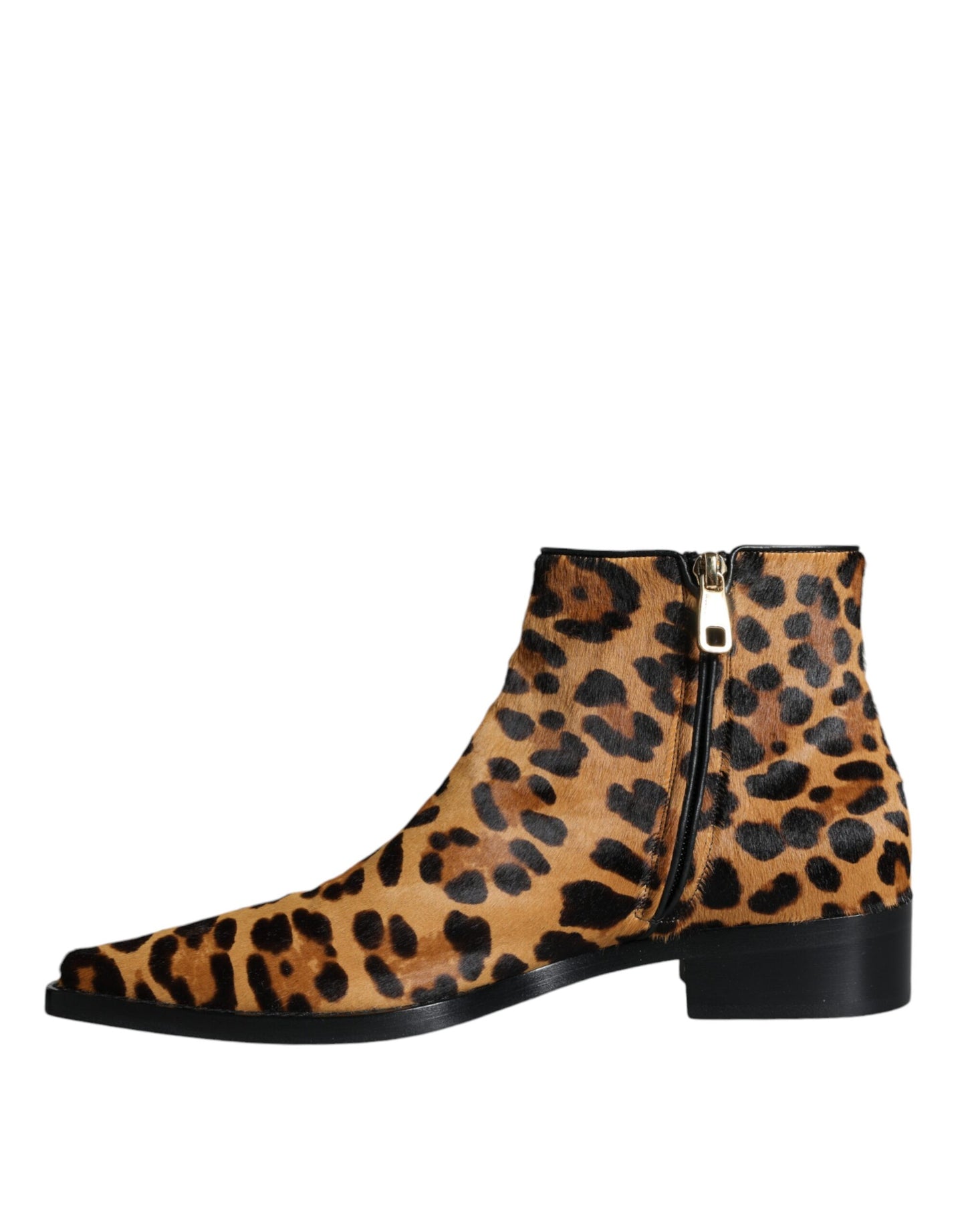 Brown Leopard Calf Fur Ankle Boots Shoes