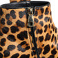 Brown Leopard Calf Fur Ankle Boots Shoes