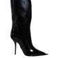 Black Patent Leather Mid Calf Boots Shoes