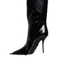 Black Patent Leather Mid Calf Boots Shoes