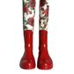 Red Floral Rubber Knee High Flat Boots Shoes