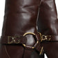 Brown Leather Gold Tone Logo High Boots Shoes