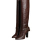 Brown Leather Gold Tone Logo High Boots Shoes