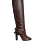 Brown Leather Gold Tone Logo High Boots Shoes