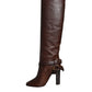 Brown Leather Gold Tone Logo High Boots Shoes