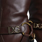 Brown Leather Gold Tone Logo High Boots Shoes