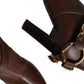 Brown Leather Gold Tone Logo High Boots Shoes