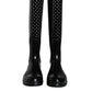 Black Polka Dot Rubber Knee High Boots Shoes