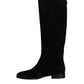 Black Suede Leather Knee High Boots Shoes