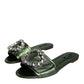 Metallic Green Crystal Leather Flats Sandals Shoes