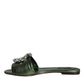 Metallic Green Crystal Leather Flats Sandals Shoes