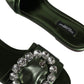 Metallic Green Crystal Leather Flats Sandals Shoes