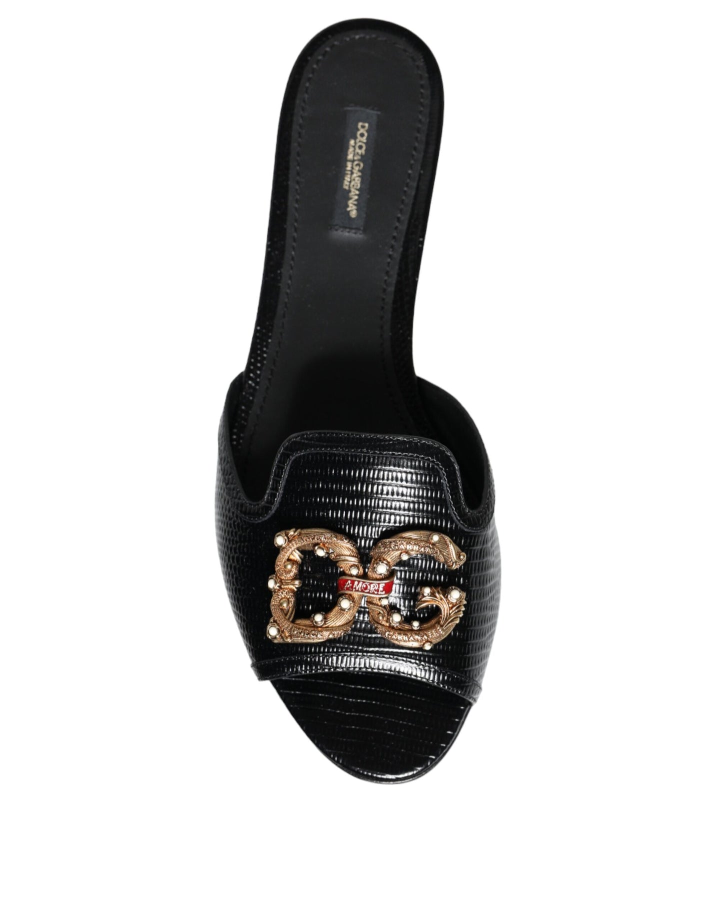 Black DG Amore Leather Slip On Flats Shoes