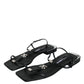 Black Leather Logo Ankle Strap Keira Sandals Shoes