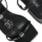 Black Leather Logo Ankle Strap Keira Sandals Shoes