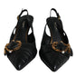 Black Devotion Leather Heels Slingback Shoes