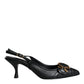 Black Devotion Leather Heels Slingback Shoes