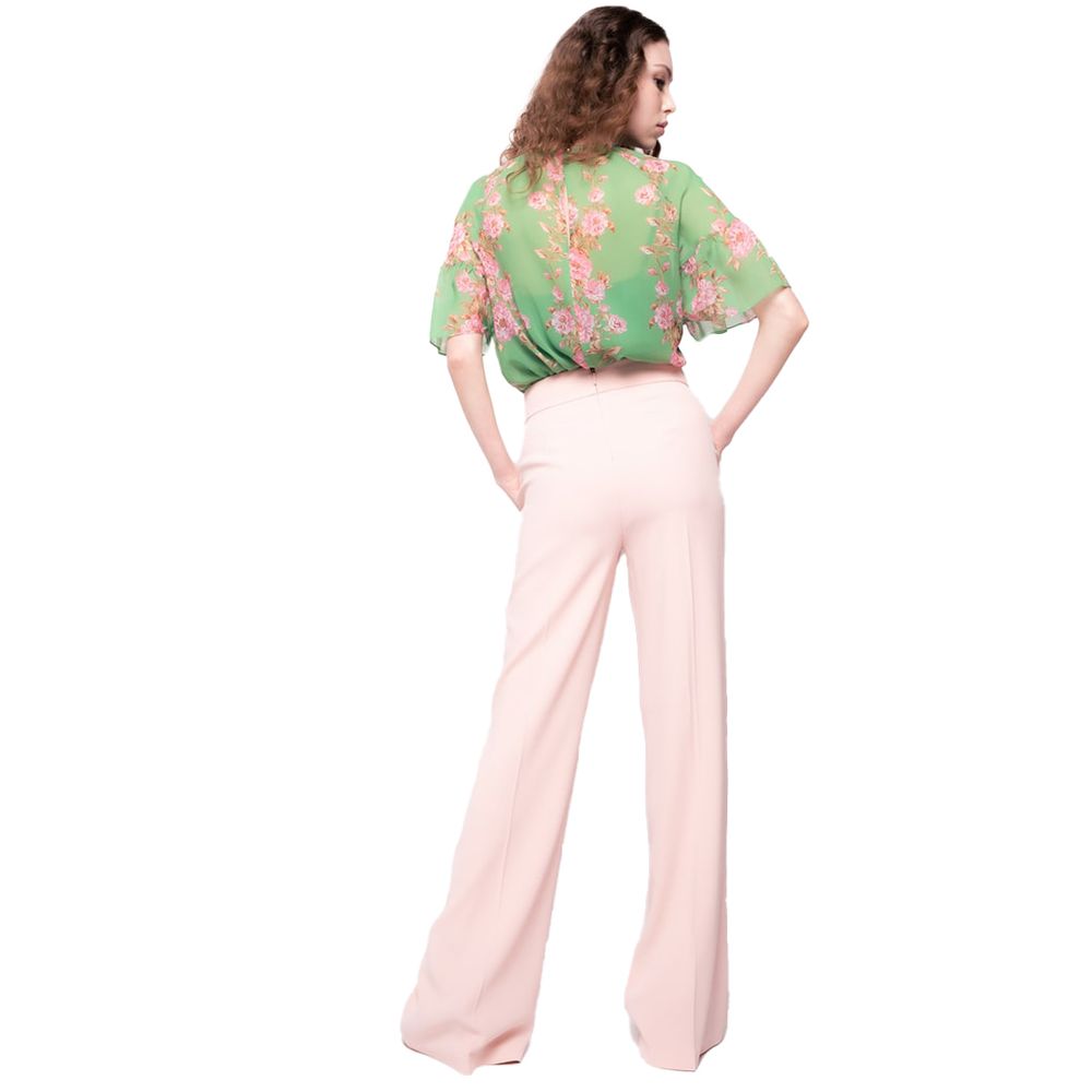 Pink Polyester Women Pants with Gold Detail