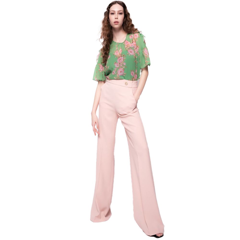 Pink Polyester Women Pants with Gold Detail