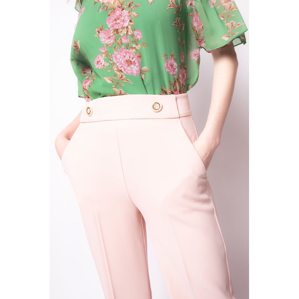 Pink Polyester Women Pants with Gold Detail