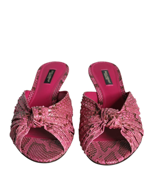 Pink Python Leather Kitten Heels Slides Shoes