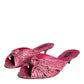 Pink Python Leather Kitten Heels Slides Shoes