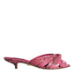 Pink Python Leather Kitten Heels Slides Shoes