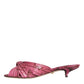 Pink Python Leather Kitten Heels Slides Shoes