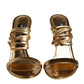 Gold Leather High Heels Sandals Shoes