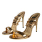 Gold Leather High Heels Sandals Shoes