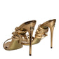 Gold Leather High Heels Sandals Shoes