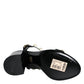 Black Leather Pearls T-strap Sandals Shoes