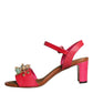 Fuchsia Leather Embellished Keira Sandals Shoes