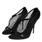 Black Mesh Leather Heels Keira Sandals Shoes