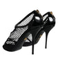 Black Mesh Leather Heels Keira Sandals Shoes