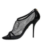 Black Mesh Leather Heels Keira Sandals Shoes