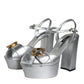 Silver Leather Platform Logo Keira Sandals Shoes