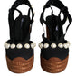 Black Pearl Wedge Heels Sandals Shoes