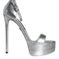 Silver Leather Platform Keira Sandals Shoes