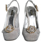 Silver Crystal Slingback Heels Sandals Shoes