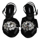 Black Crystal Ankle Strap Sandals Shoes