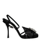 Black Crystal Ankle Strap Sandals Shoes